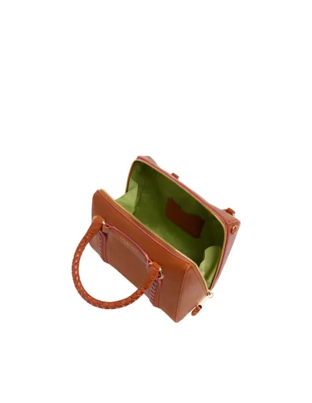 The Bridge Laura Wow Damen Leder Handtasche mit Geflochtene Details, cognac