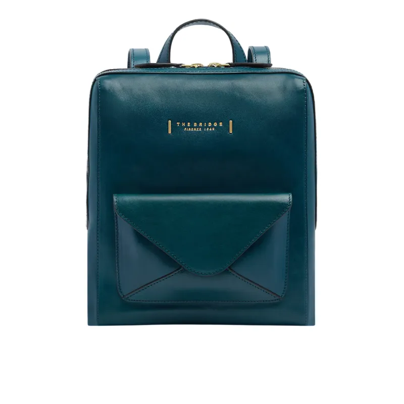 The Bridge Frida women's leather backpack, peacock blue