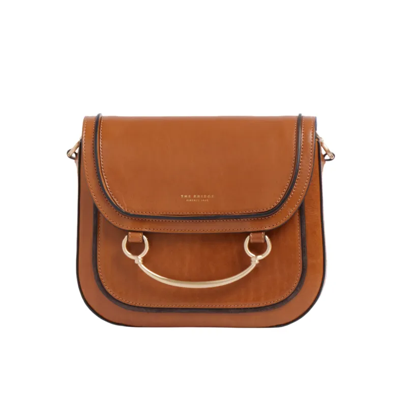 The Bridge Luce leather flap crossbody bag, cognac