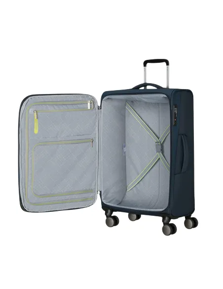 Medium Expandable Trolley 4 Wheels American Tourister Wanderlite, blue