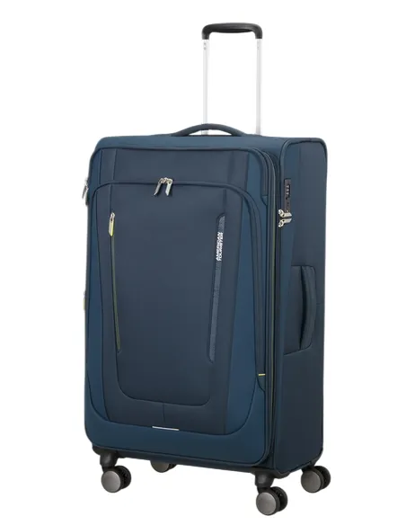 Large Expandable Trolley 4 Wheels American Tourister Wanderlite, blue