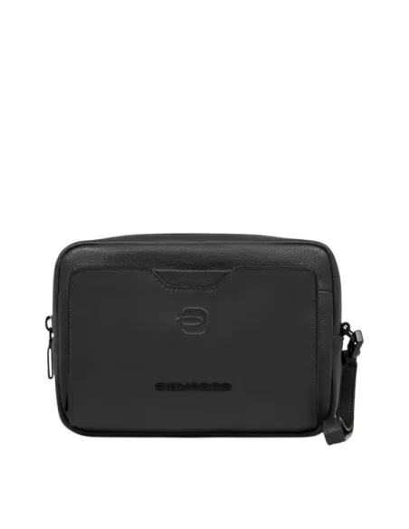 Piquadro Ael mens leather pouch with shoulder strap, black