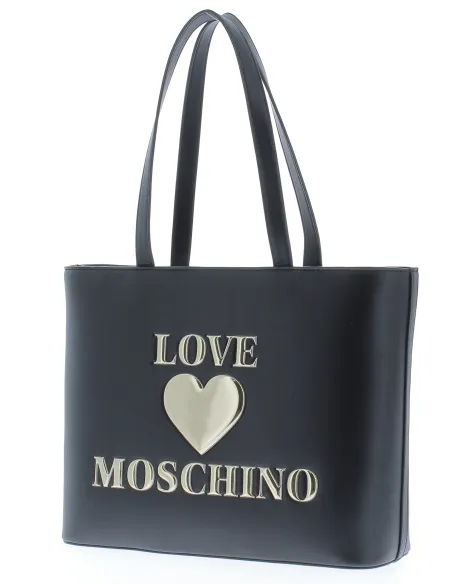 Shopping Bag Love Moschino nera con cuore JC4051PP1CLF0 di fianco