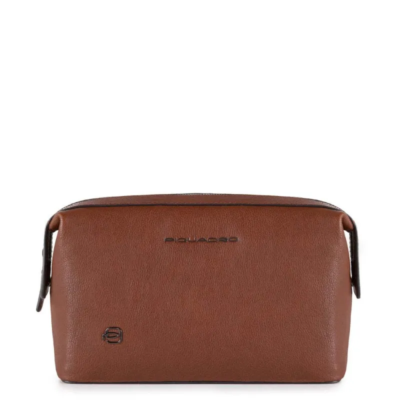 Piquadro Black Square Leder-Beautycase Braun