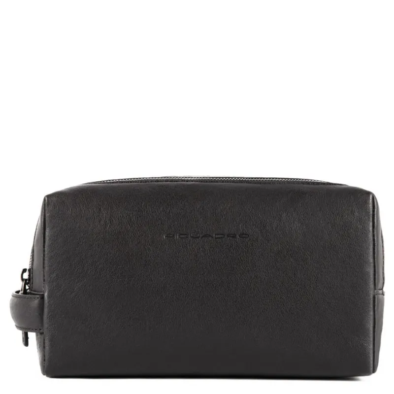 Leder-Beautycase mit zwei Fächern Black Square Schwarz