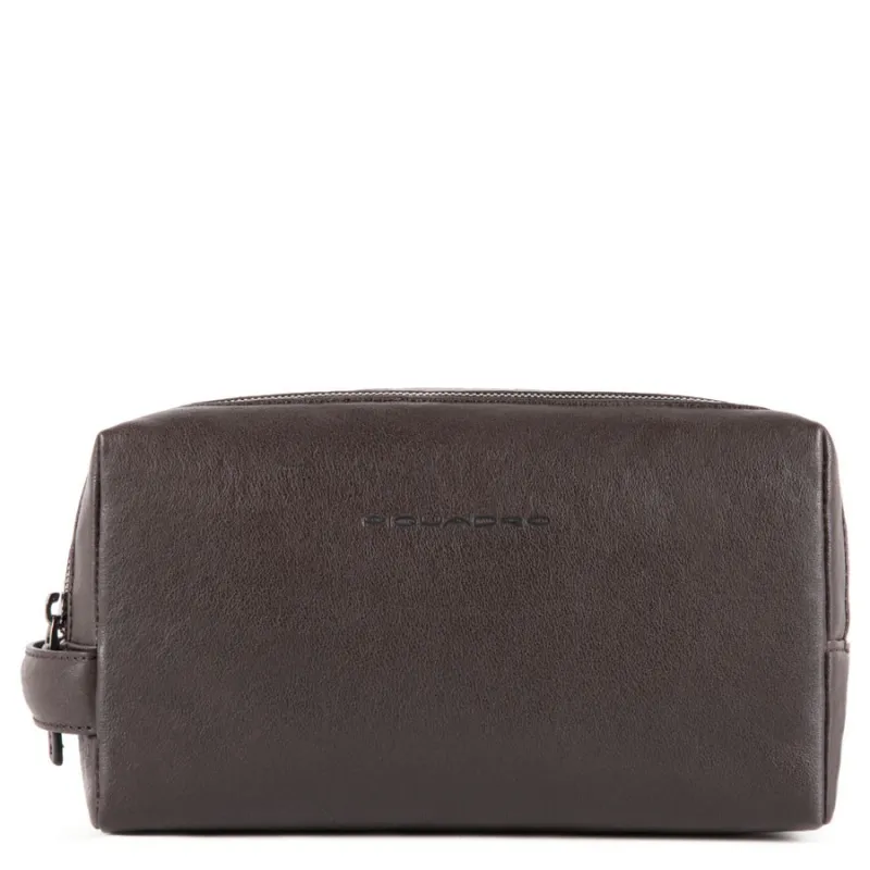 Leder-Beautycase mit zwei Fächern Black Square dunkel braun