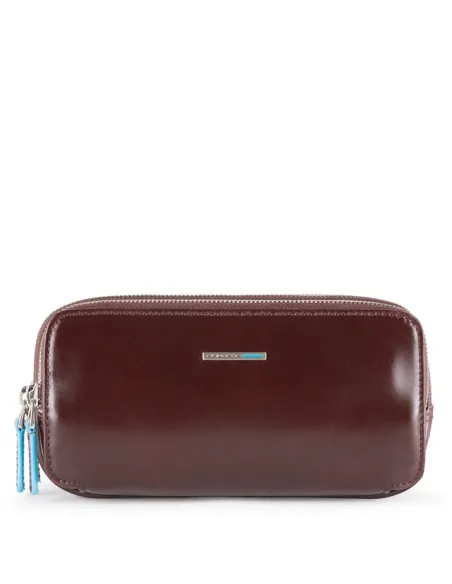Three-compartment pouch Blue Square Dark Brown