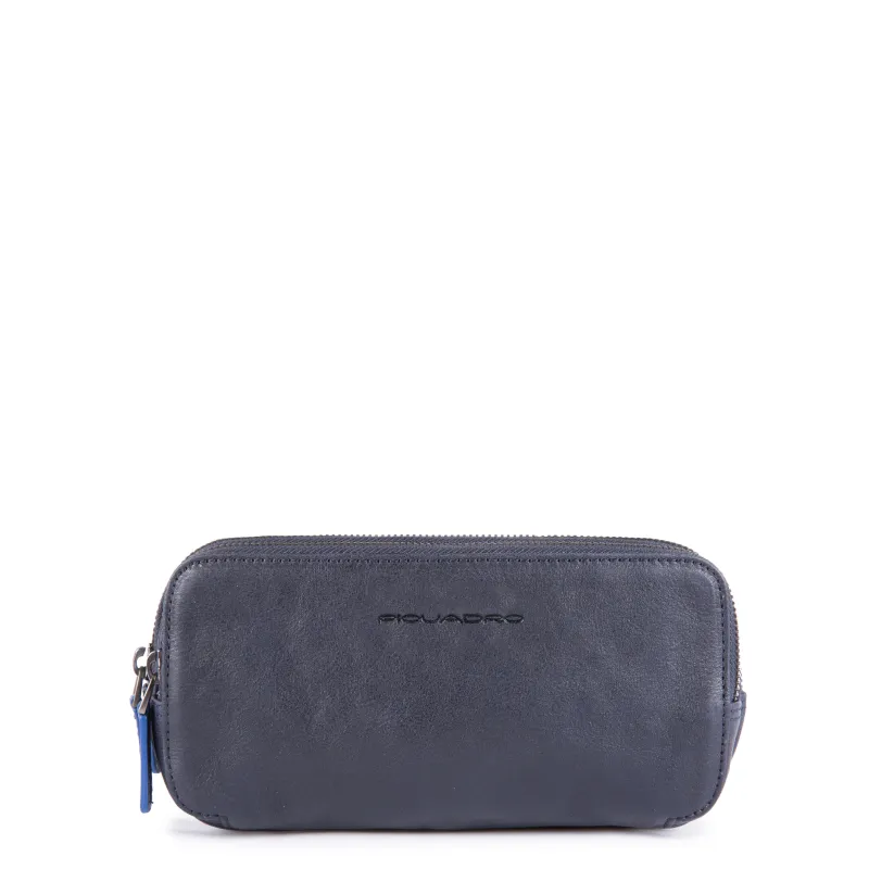 Three-compartment leather pouch B2 Special blue