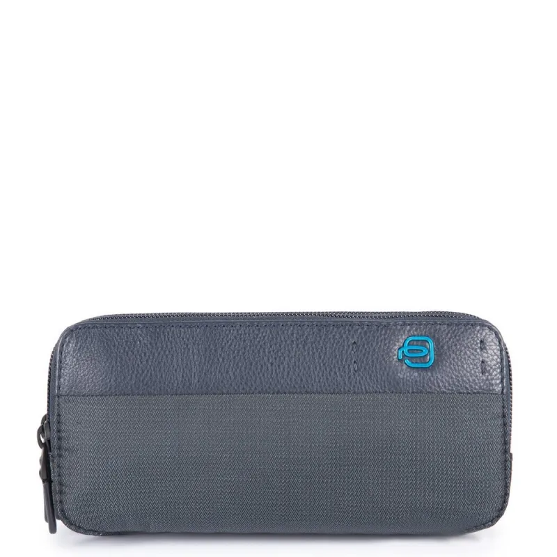 Case in fabric and leather with three dividers P16 blue