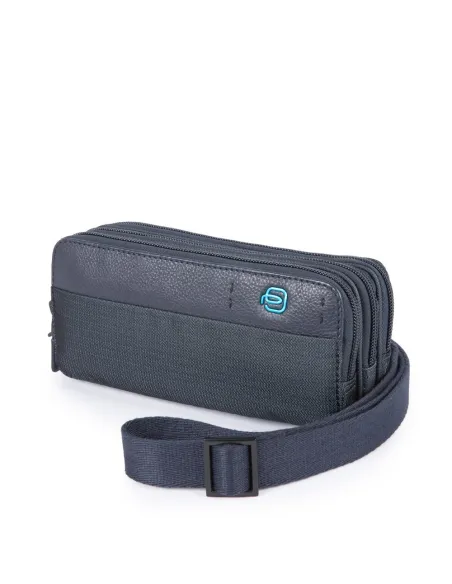 Case in fabric and leather with three dividers P16 blue