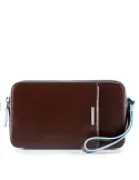Piquadro leather pouch with two compartments dark Brown
