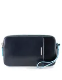 Piquadro Blue Square leather pouch with two compartments blue