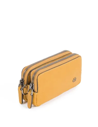 Pochette mini con due zip B3 gialla