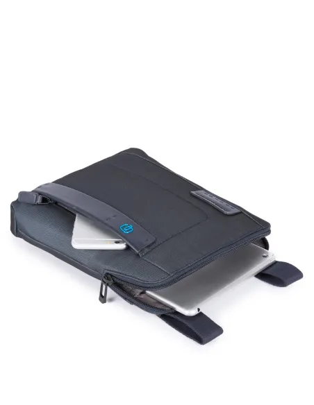 iPad® Umhängetasche aus Stoff und Leder Grau