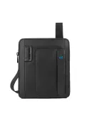 Piquadro iPad® Umhängetasche aus Stoff und Leder schwarz