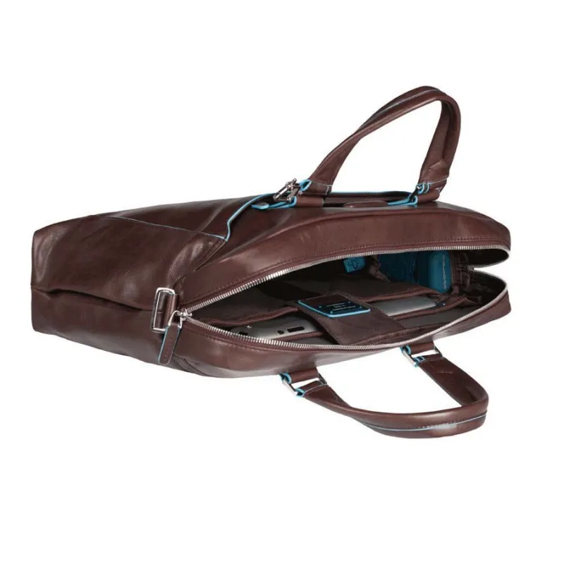 Two-handles briefcase with shoulder strap Blue Square 2