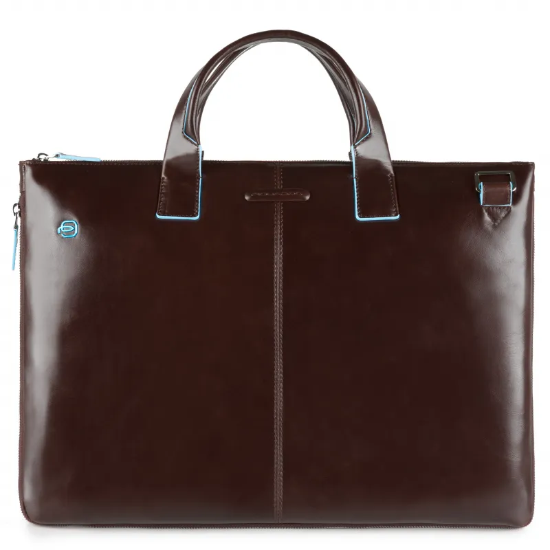 Slim Briefcase with two handles Blue Square