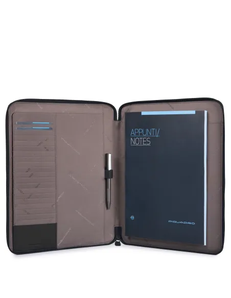 Notizblockhalter aus Textil und Leder P16 Schwarz