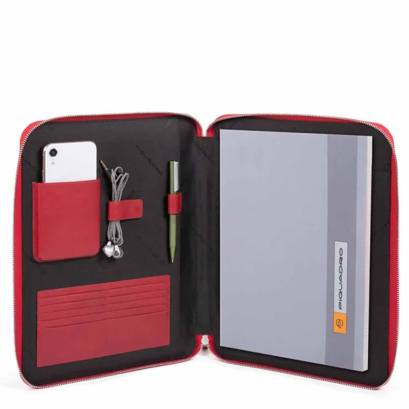Piquadro Zip-around A4 notepad holder with pen loop Red 2