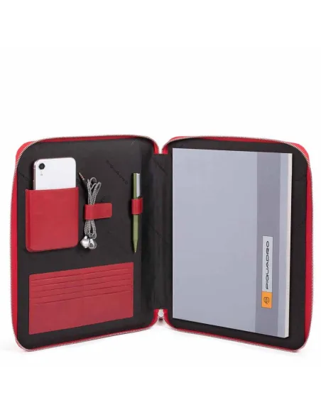 Piquadro Zip-around A4 notepad holder with pen loop Red