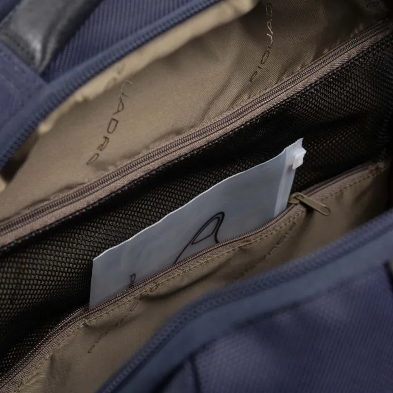 Großer Rucksack aus regeneriertem Stoff und Leder blau 2