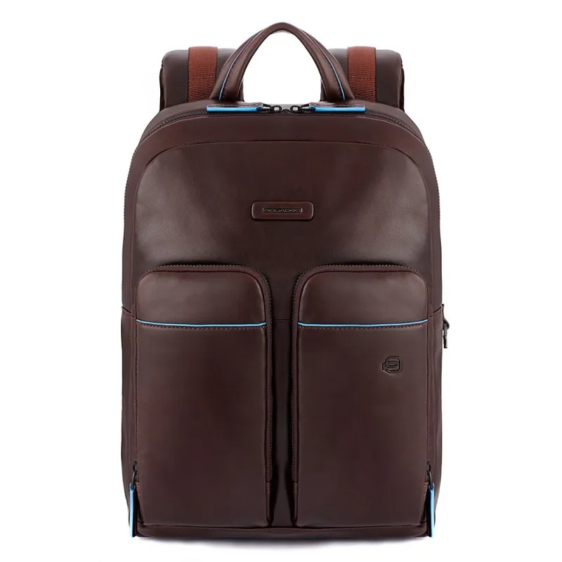 Flacher Rucksack aus Leder Blue Square Revamp, dunkel braun