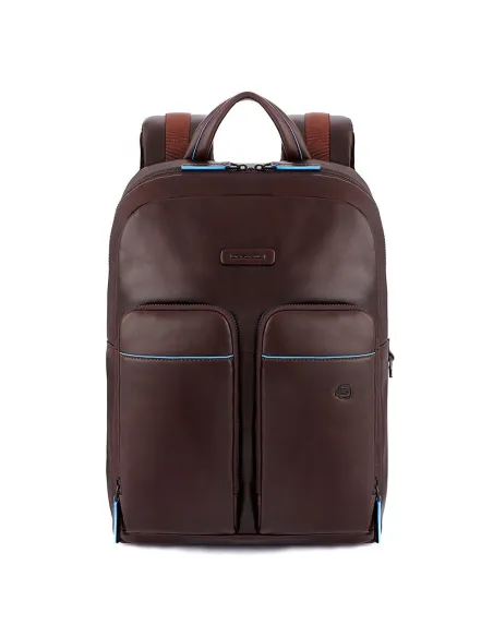 Leather flat backpack Blue Square Revamp, dark brown