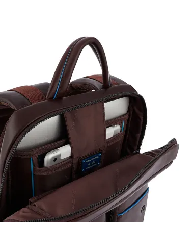 Leather flat backpack Blue Square...