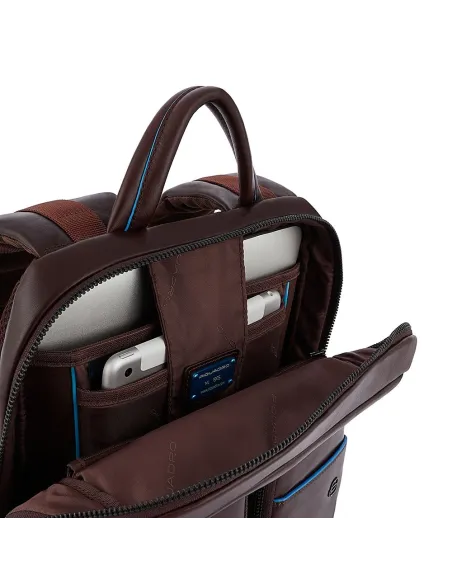 Leather flat backpack Blue Square Revamp, dark brown