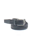 Men's woven elastic leather belt blue