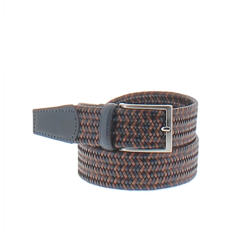 Cintura intrecciata in pelle blu/cuoio