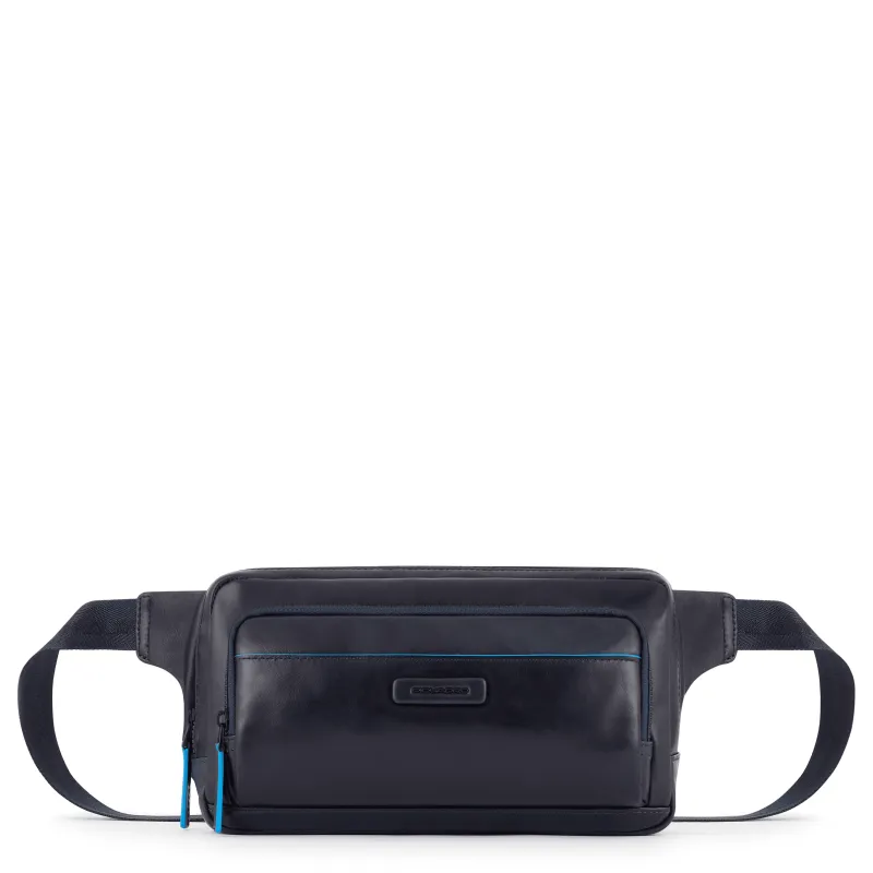 Leather Bum bag with front pocket Blue Square Revamp