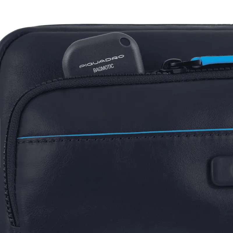 Leather Bum bag with front pocket Blue Square Revamp 2