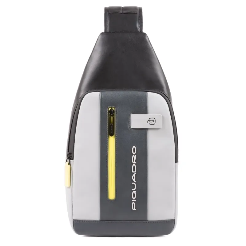 Umhängetasche aus Leder mit Außentaschen Grau