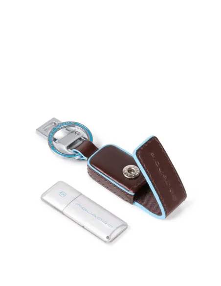 Leder-Schlüsselanhänger mit 64 GB USB-Schlüssel Blue Square
