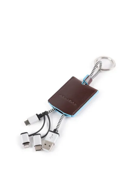 Piquadro Blue Square keychain with USB cable