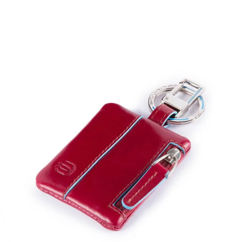 Piquadro Blue Square Leather Keychain with connequ