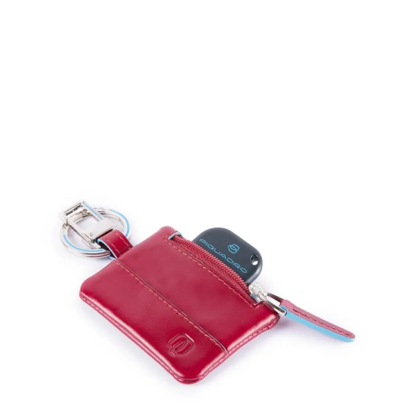 Piquadro Blue Square Leather Keychain with connequ 2