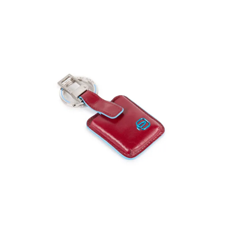 Leather key ring with snap hook and Connequ Blue Square