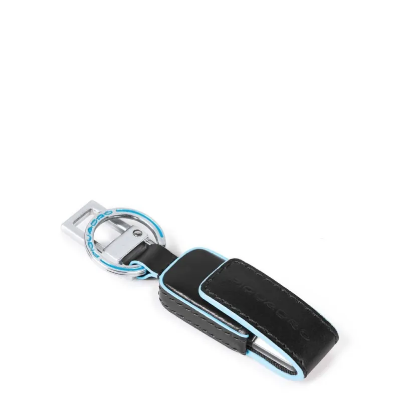 Piquadro Leather Keychain With Usb Key black