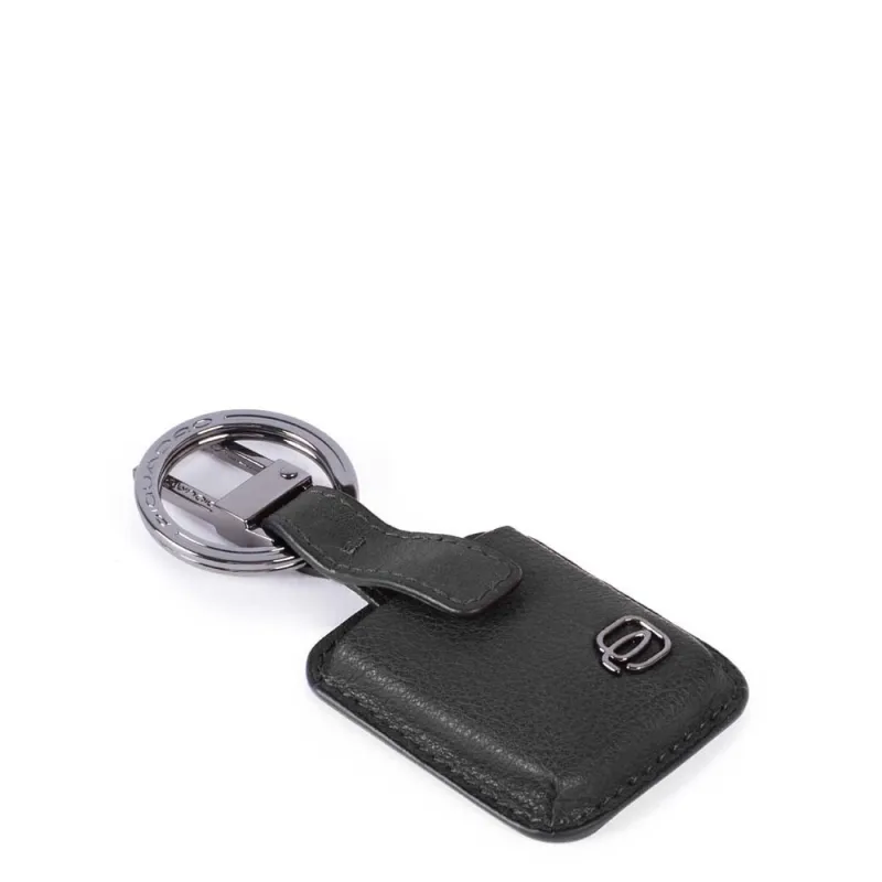 Piquadro Black Square Keychain with Connequ