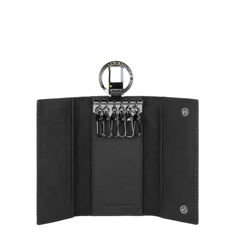 Leather key ring with 6 hooks and snap hook B3 2