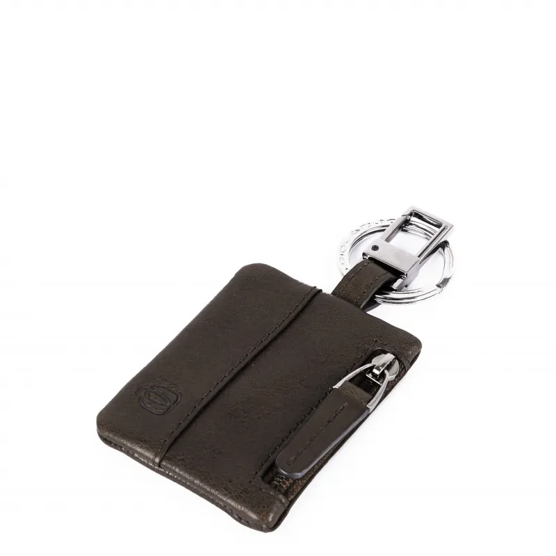 Leather key ring with Connequ Black Square Dark Brown
