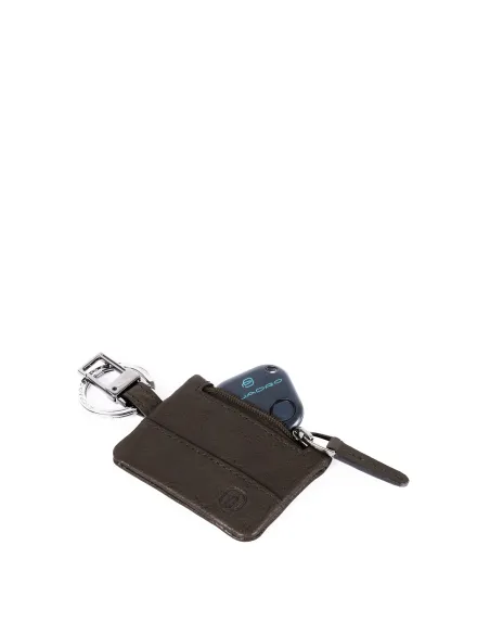 Leather key ring with Connequ Black Square Dark Brown