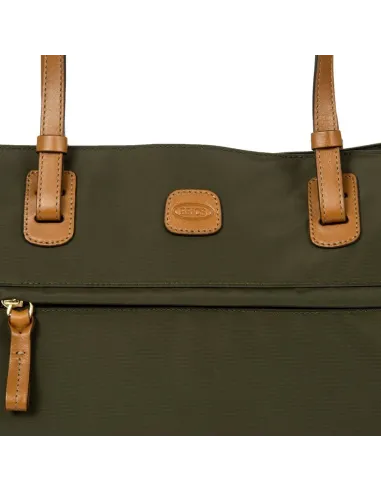 Fabric and leather shopping bag with...