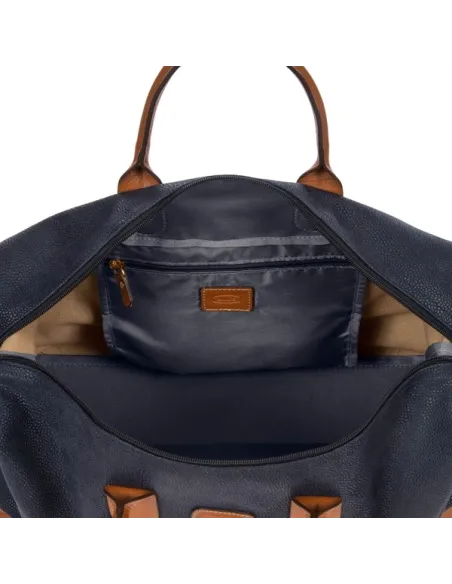 Brics Life fabric and leather duffle bag blue
