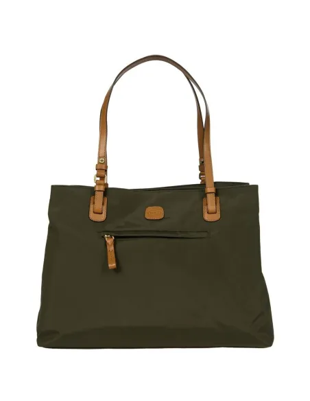 Große Einkaufstasche mit drei Fächern aus Stoff und Leder X-Collection