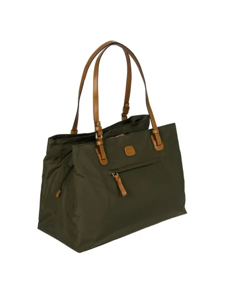 Large shopping bag with three compartments in fabric and leather X-Collection