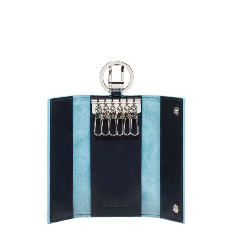 Leather key holder with six hooks and external snap hook B2