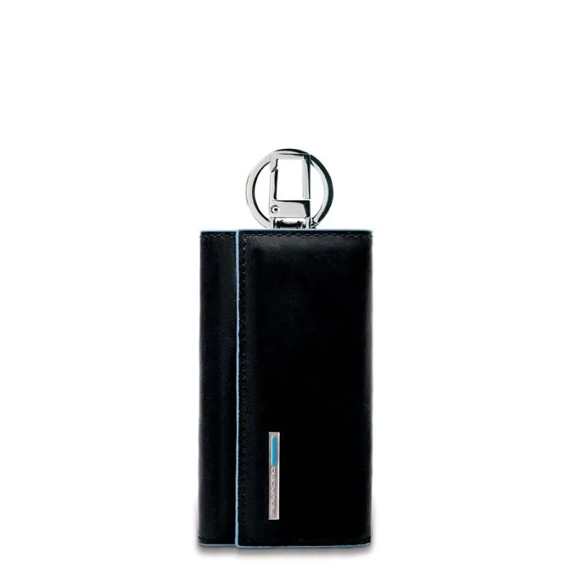 Piquadro Blue Square key holder with 6 hooks and snap hook 2
